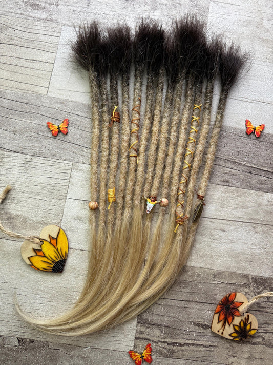x13 Ombre Dark Brown to Blonde 100% Human Hair Dreadlock Extensions 14 Inch