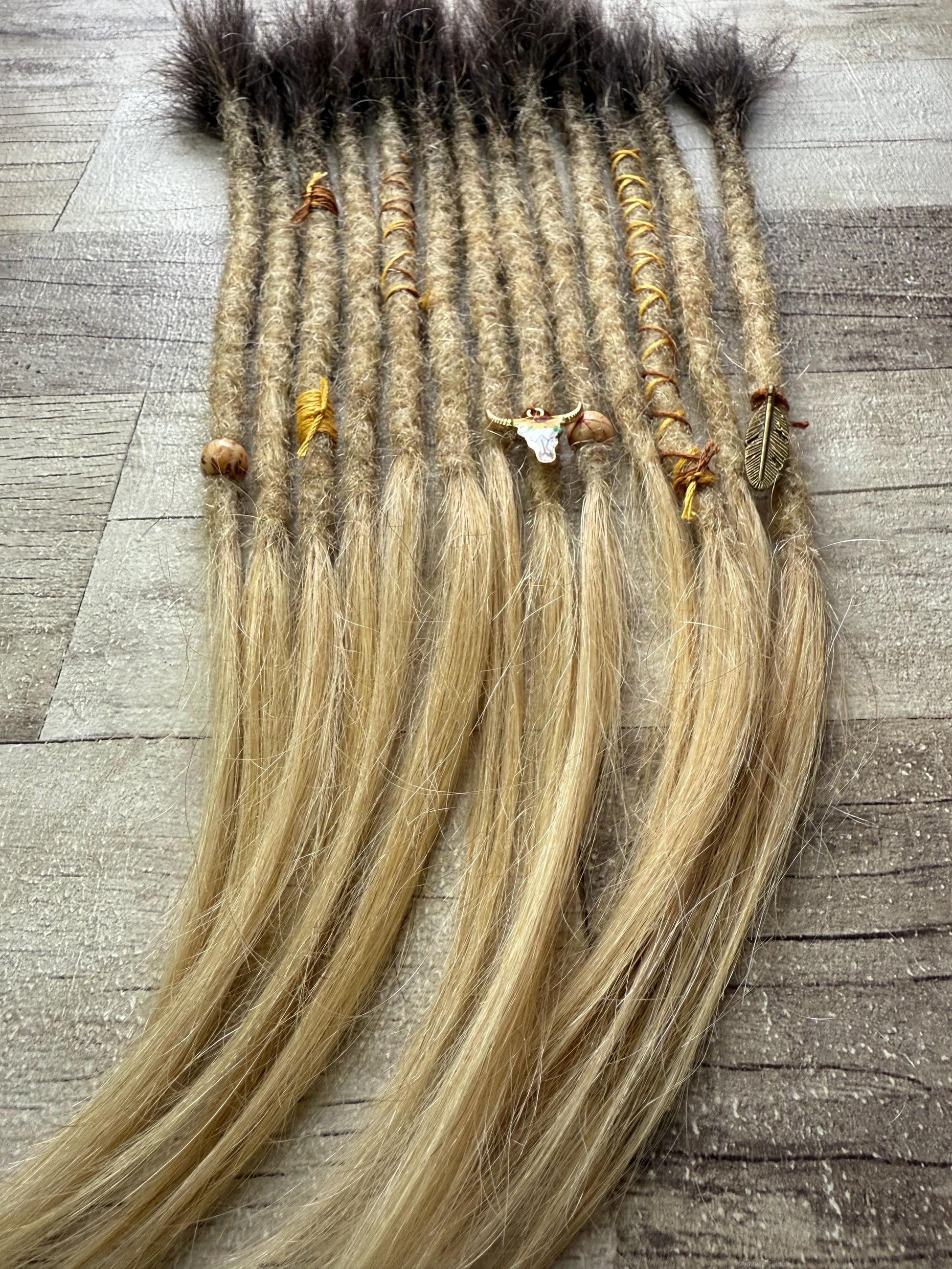 x13 Ombre Dark Brown to Blonde 100% Human Hair Dreadlock Extensions 14 Inch