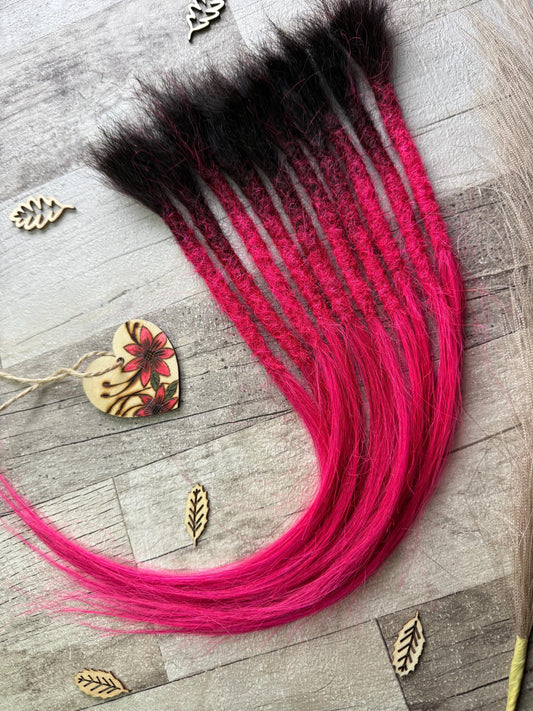 Bright Pink 100% Human Hair Dreadlock Extensions Straight 16 Inch Dark Root #1b