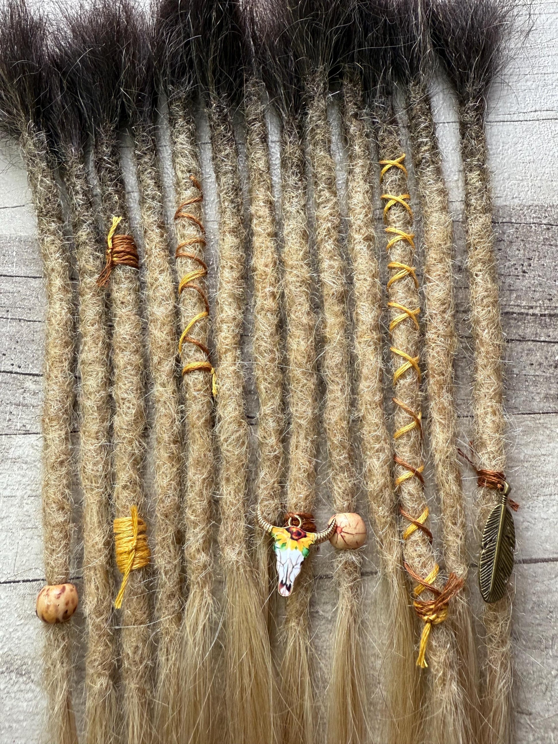 x13 Ombre Dark Brown to Blonde 100% Human Hair Dreadlock Extensions 14 Inch