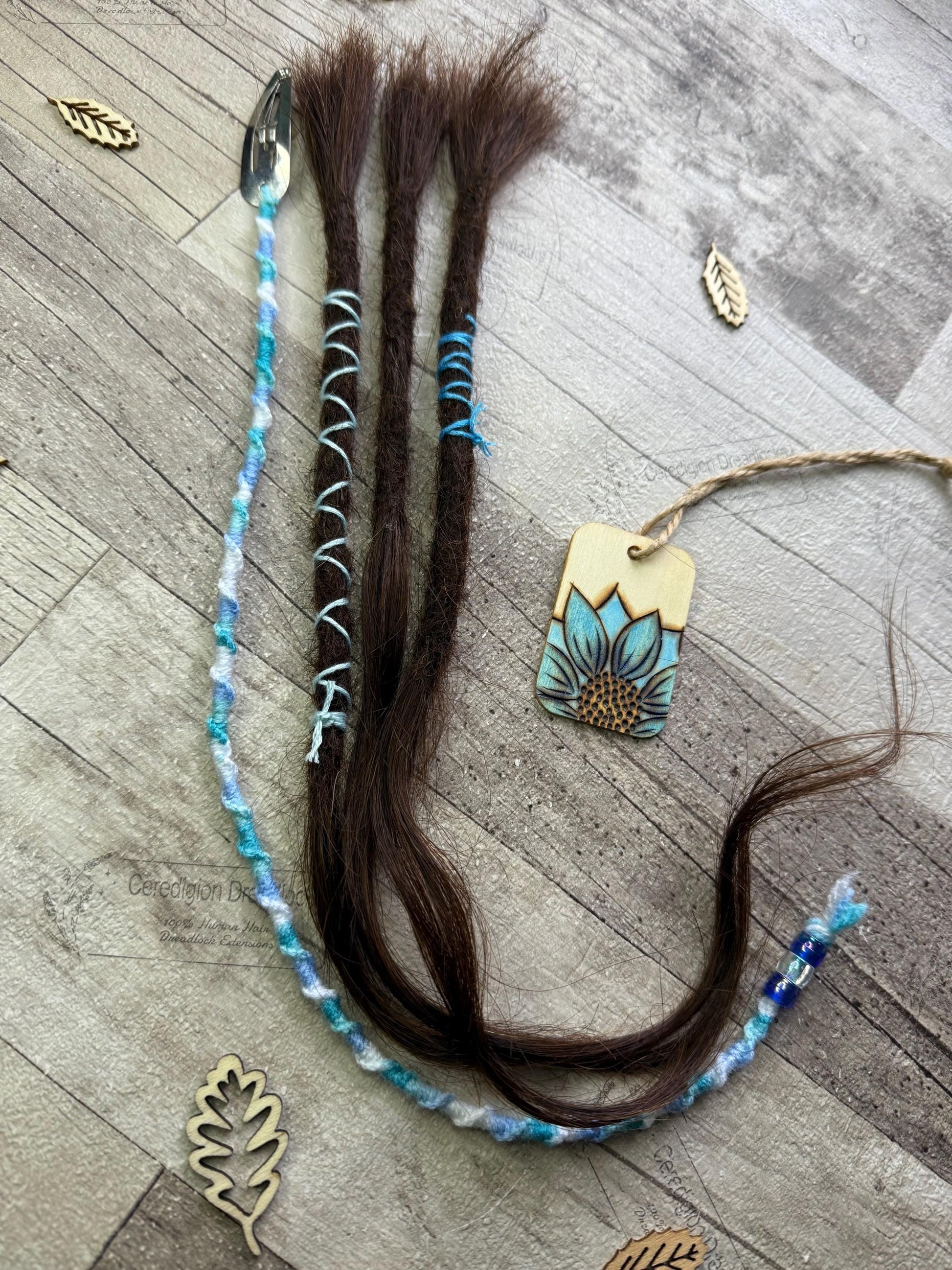 x3 Mid Brown 100% Human Hair Dreadlock Extensions 16 Inch Plus Clip In Macrame Wrap