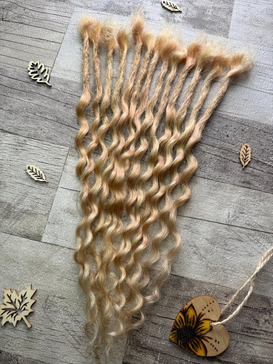 Mixed Blonde Curly 100% Human Hair Dreadlock Extensions 12 Inches