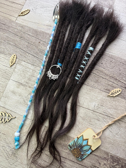 x8 Dark Brown 100% Human Hair Dreadlock Extensions 12 Inch Plus Clip In Macrame Wrap