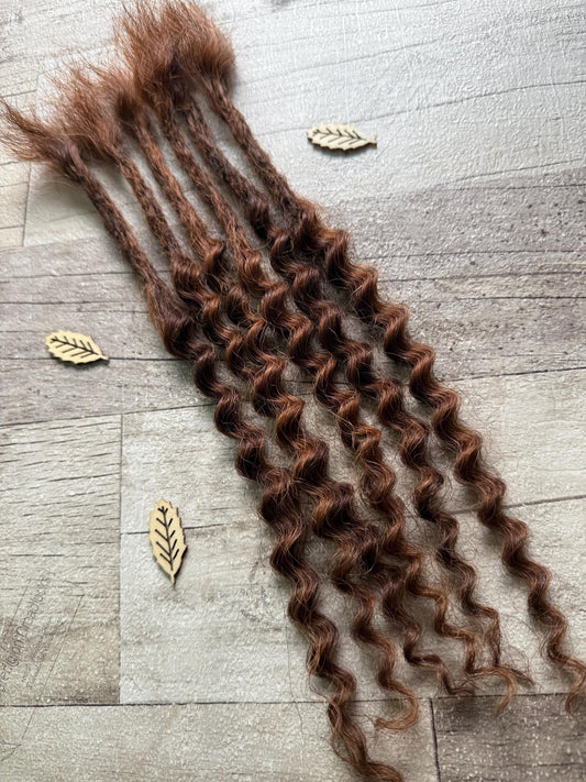 x5 Dark Auburn 100% Human Hair Dreadlock Extensions Curly 13 Inch
