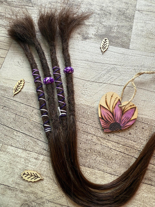 x4 Brown 100% Human Hair Dreadlock Extensions 14 Inch Purple Decoration