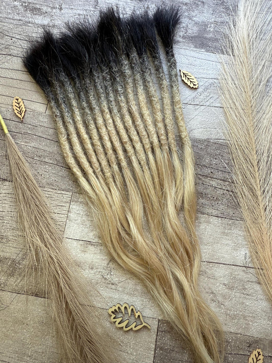 Ombre Platinum Blonde Black 100% Human Hair Dreadlock Extensions 14 Inch