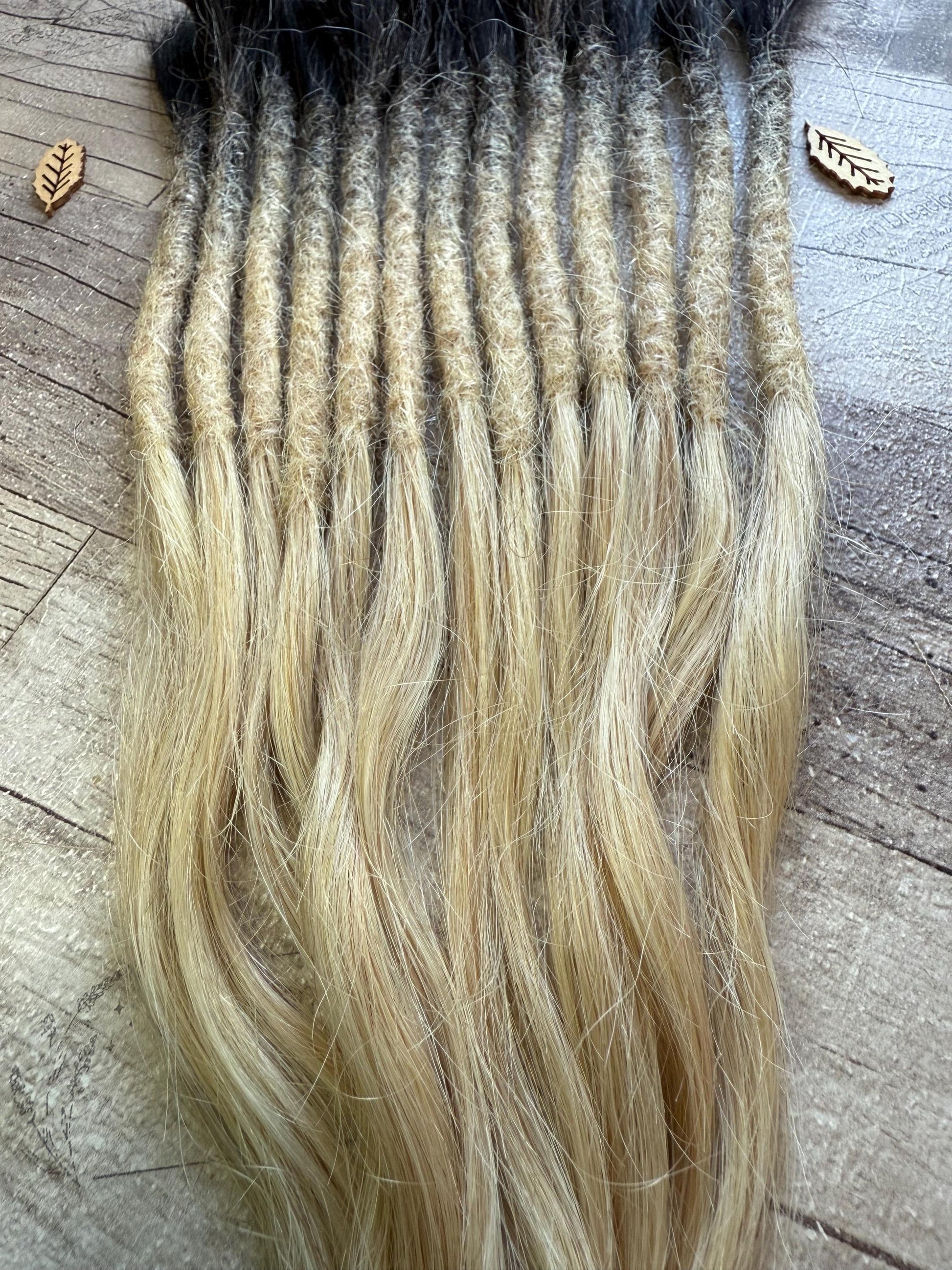 Ombre Platinum Blonde Black 100% Human Hair Dreadlock Extensions 14 Inch
