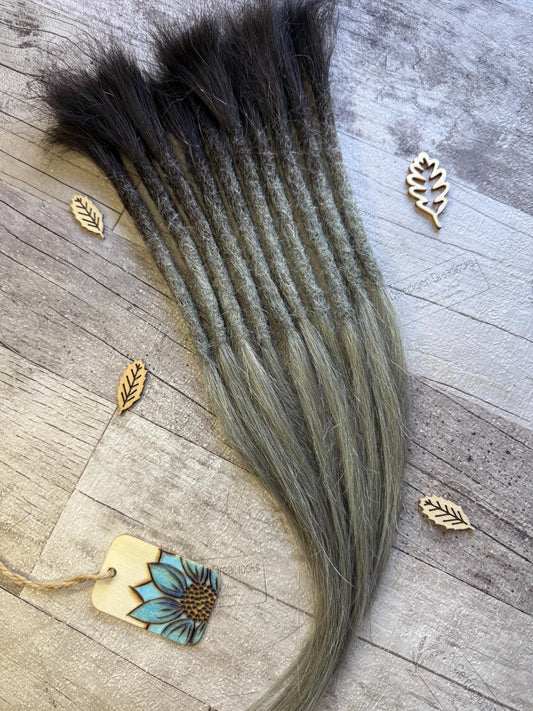 Grey Ombre Black Brown 100% Human Hair Dreadlock Extensions 14 Inch
