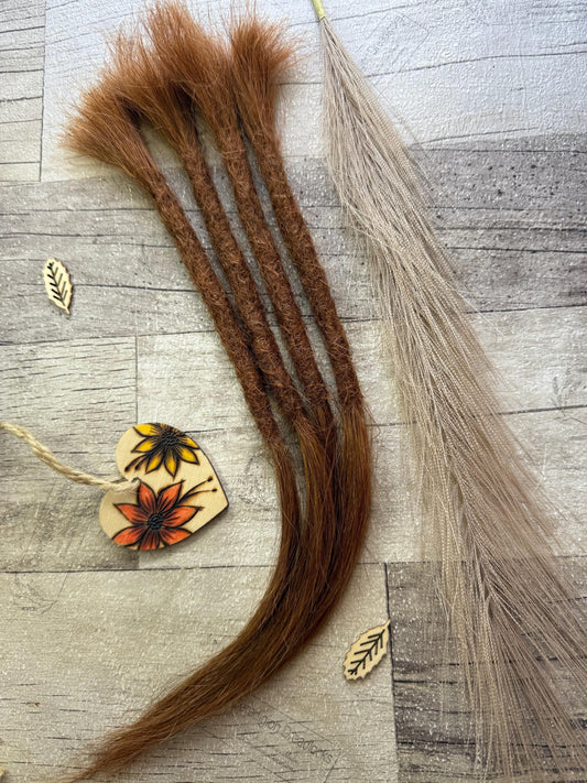 x4 Chunky Auburn Straight 100% Human Hair Dreadlock Extensions Brown 13 Inch