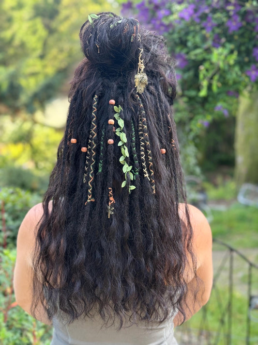 Lace Front Wig #1B 100% Human Hair With Dreadlocks Decorated Wavy Curly