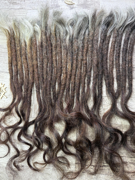 Raw 100% Human Hair Dreadlock Extensions 15 Inch Wavy Curl Grey Chestnut Brown Auburn Virgin
