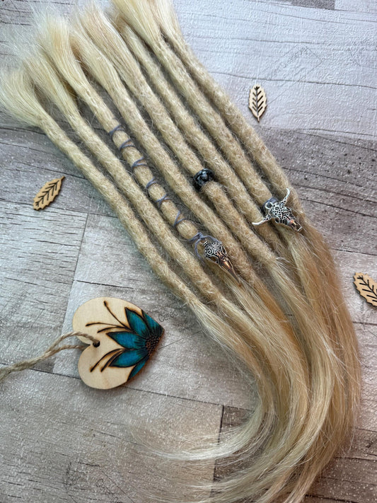 x10 Light Blonde Dreadlock Extensions 100% Human Hair 14 Inch Decorated