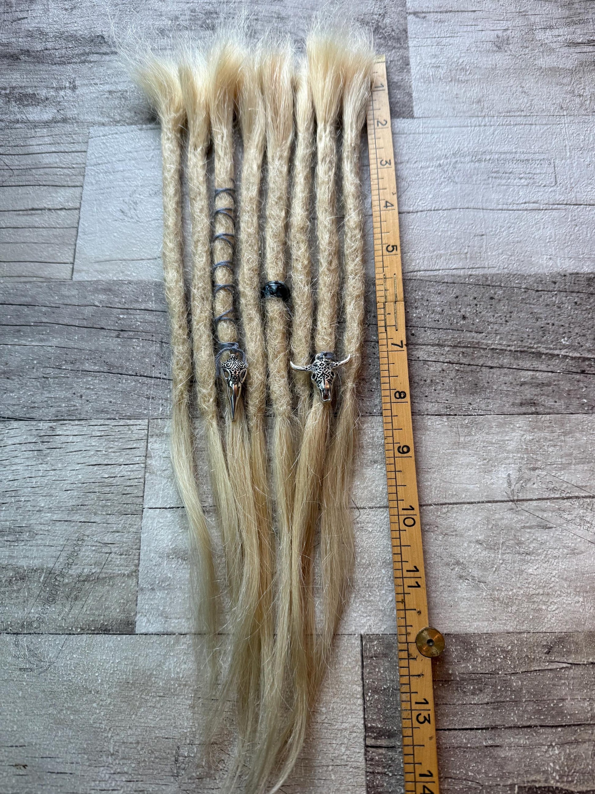 x10 Light Blonde Dreadlock Extensions 100% Human Hair 14 Inch Decorated