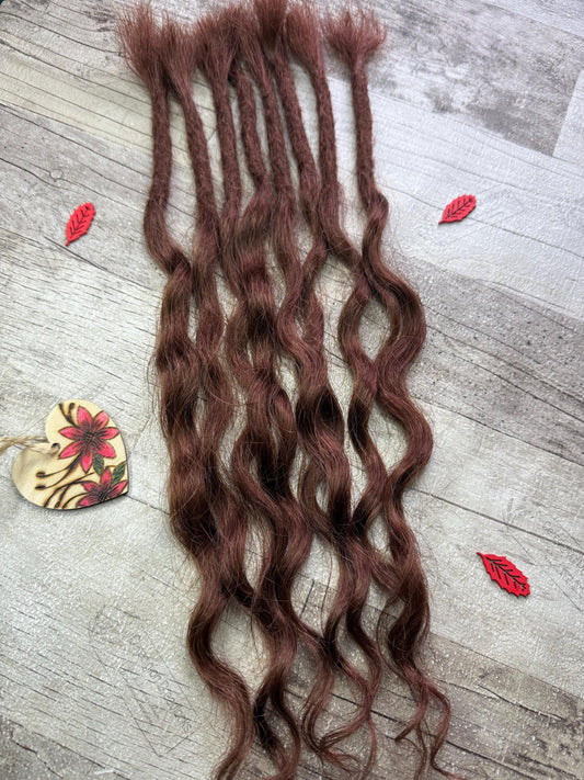 Mahogany Brown100% Human Hair Dreadlock Extensions 17 Inch Curl Wavy