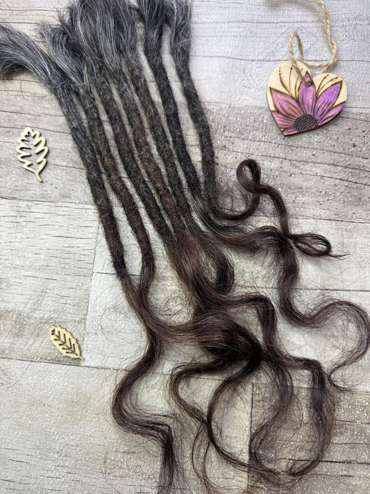 x7 Raw Salt Pepper Brown 100% Human Hair Dreadlock Extensions 15 Inch Curl Wavy