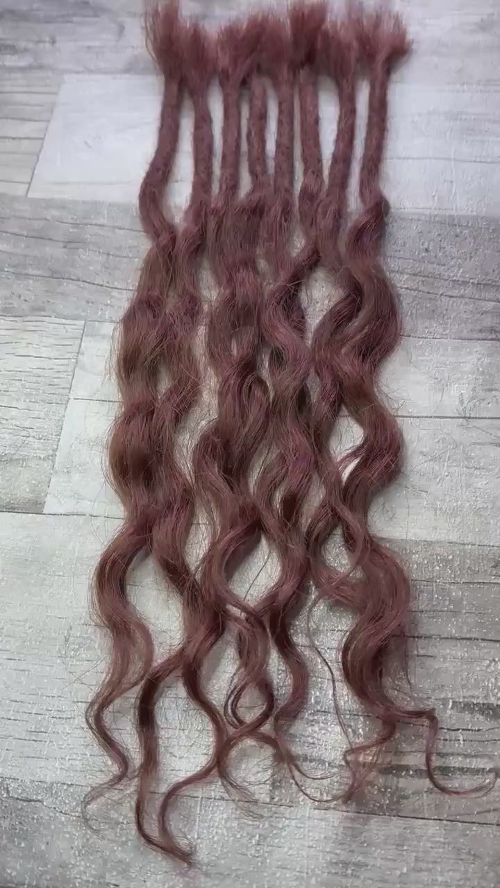 Mahogany Brown100% Human Hair Dreadlock Extensions 17 Inch Curl Wavy