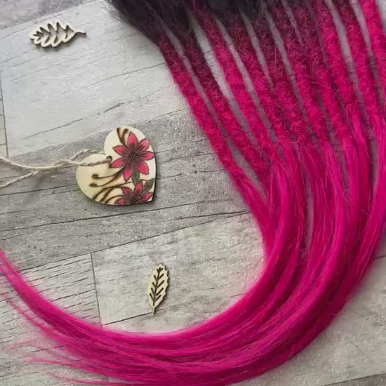 Bright Pink 100% Human Hair Dreadlock Extensions Straight 16 Inch Dark Root #1b