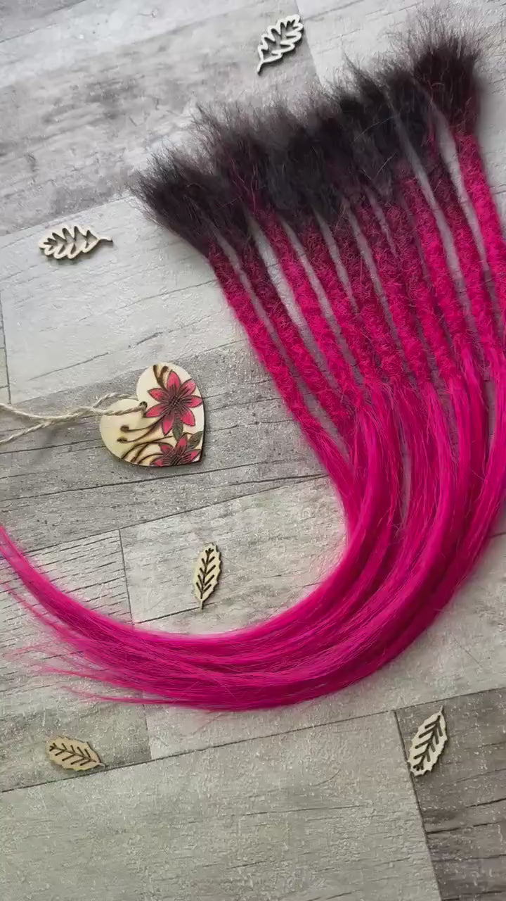 Bright Pink 100% Human Hair Dreadlock Extensions Straight 16 Inch Dark Root #1b