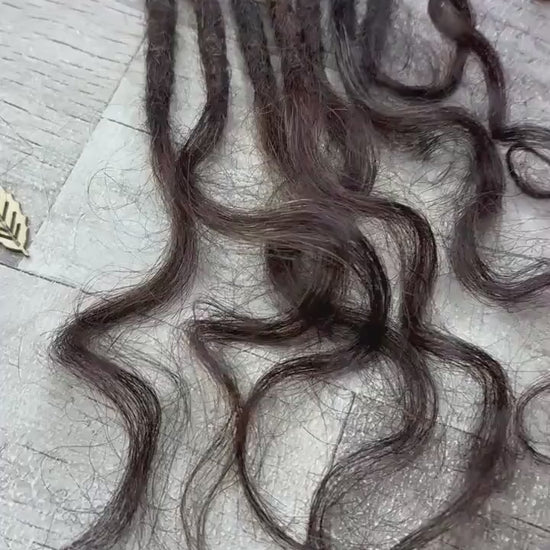 x7 Raw Salt Pepper Brown 100% Human Hair Dreadlock Extensions 15 Inch Curl Wavy