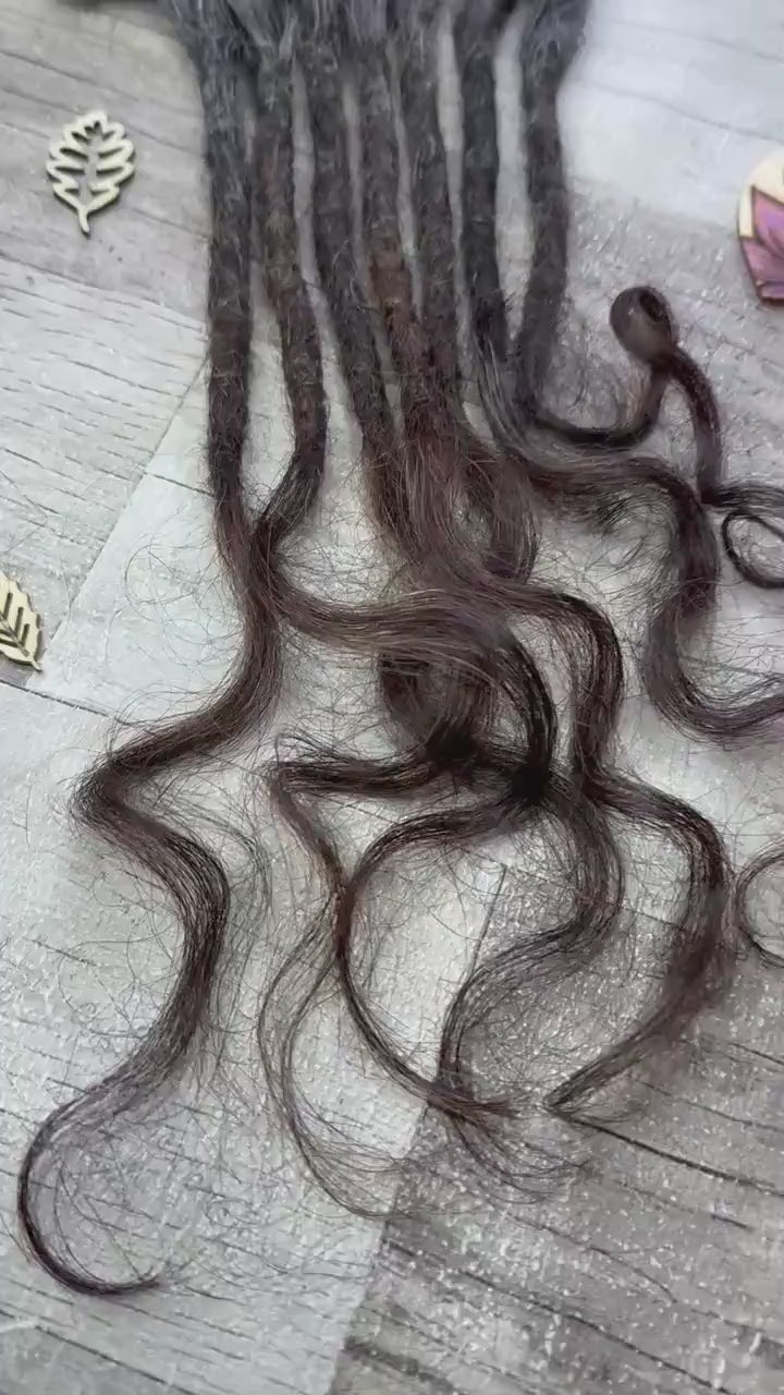 x7 Raw Salt Pepper Brown 100% Human Hair Dreadlock Extensions 15 Inch Curl Wavy