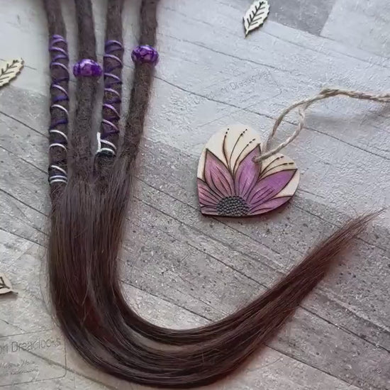 x4 Brown 100% Human Hair Dreadlock Extensions 14 Inch Purple Decoration