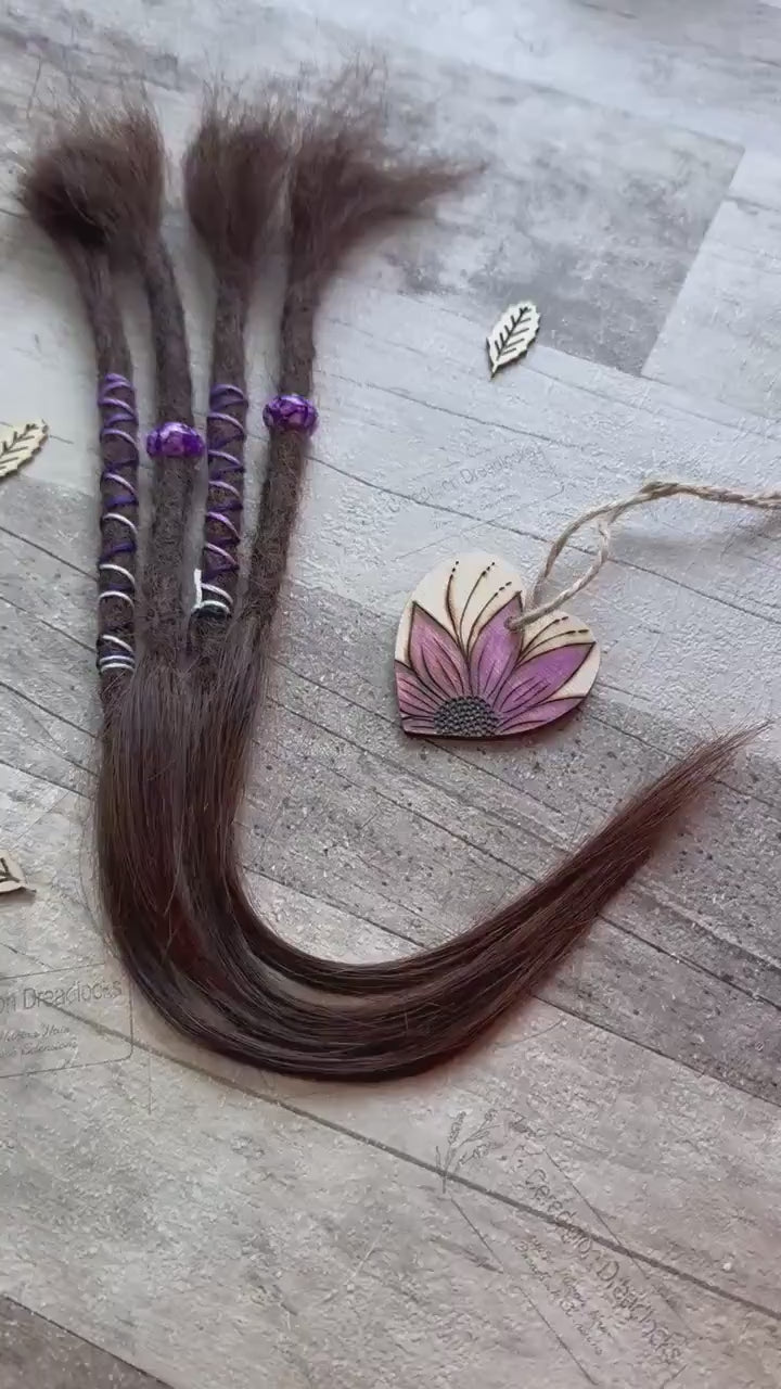 x4 Brown 100% Human Hair Dreadlock Extensions 14 Inch Purple Decoration