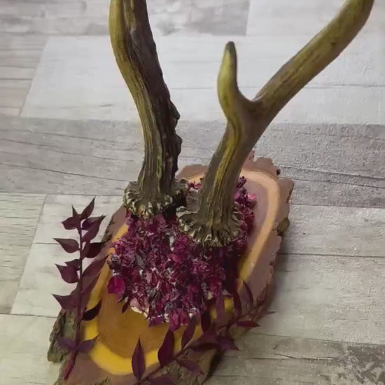 Dried Flowers Decorated Deer Skull Wall Decor Responsibly Sourced Plum Rose