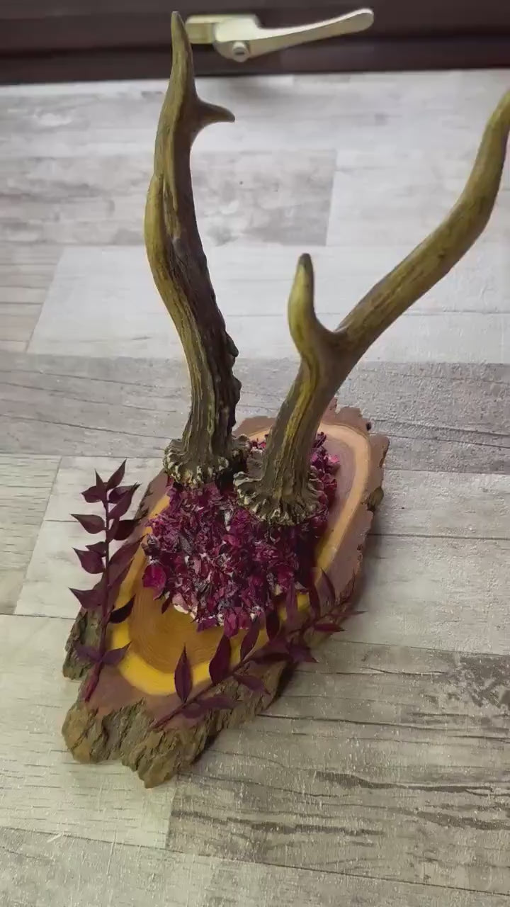 Dried Flowers Decorated Deer Skull Wall Decor Responsibly Sourced Plum Rose