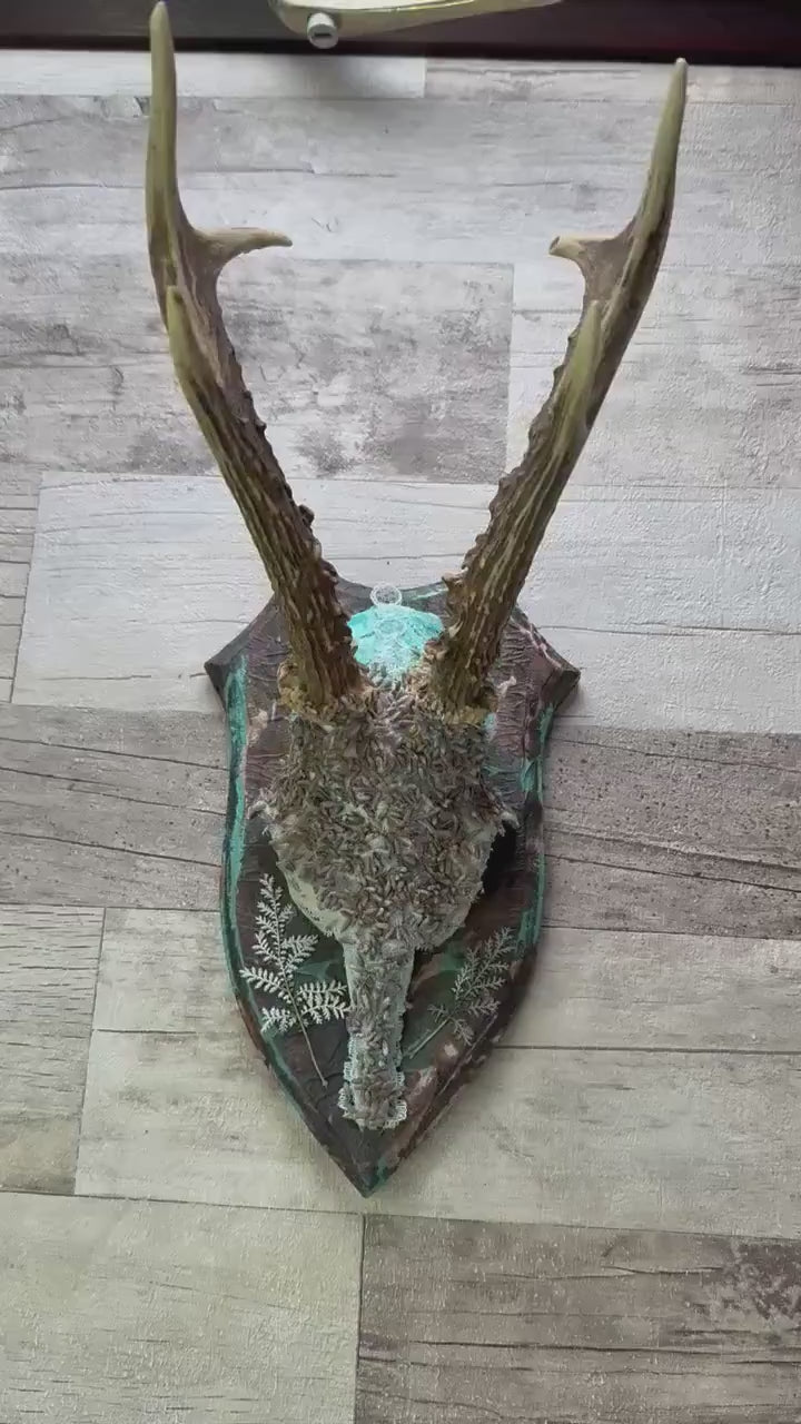 Dried Flowers Decorated Deer Skull Wall Decor Responsibly Sourced Blue
