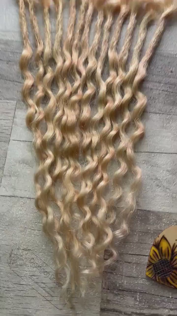Mixed Blonde Curly 100% Human Hair Dreadlock Extensions 12 Inches