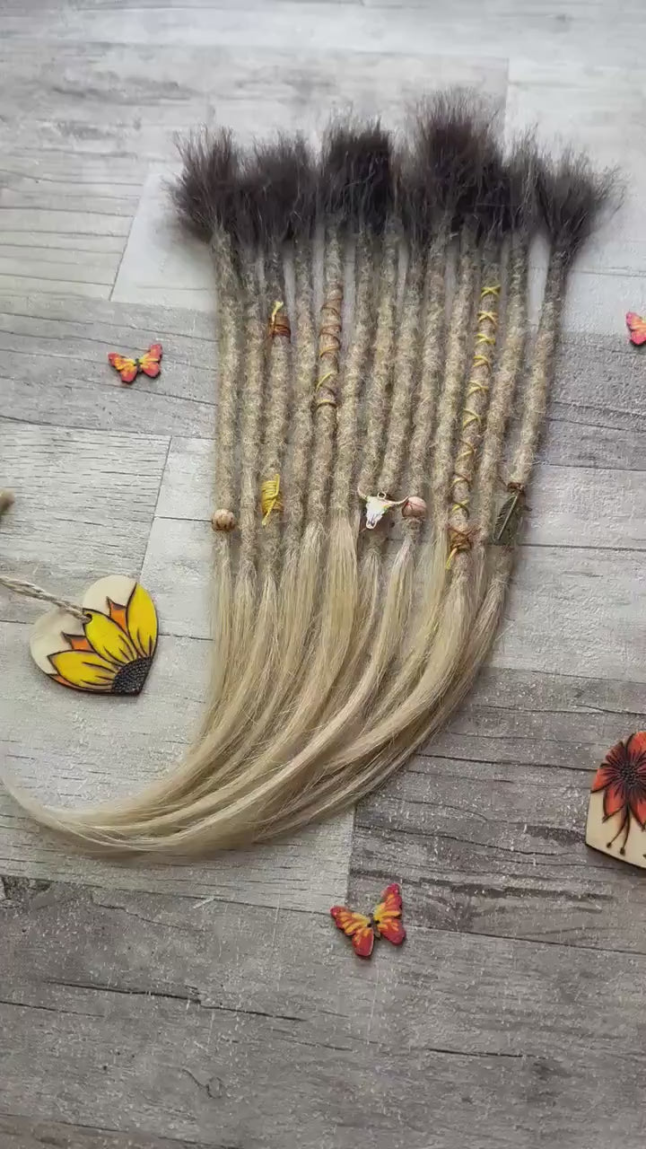 x13 Ombre Dark Brown to Blonde 100% Human Hair Dreadlock Extensions 14 Inch